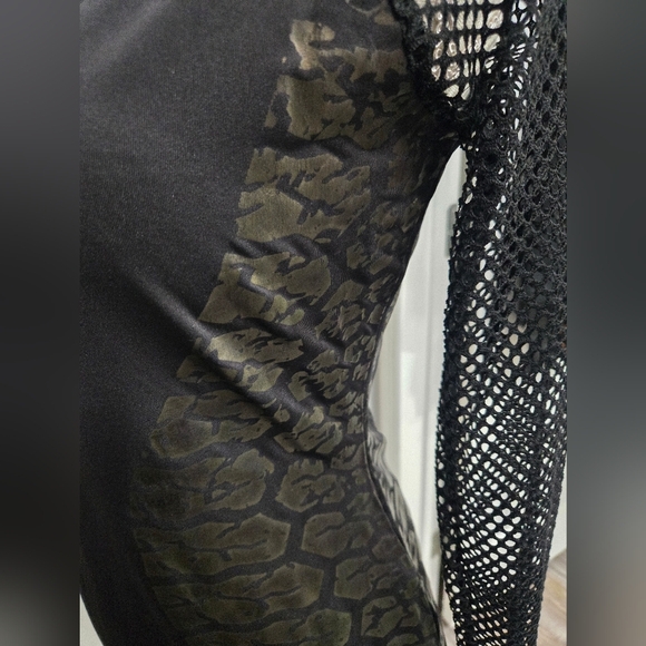 Nicki Minaj Black Mesh Sleeve Dress Bodycon Side Print Detail Sz Large - Picture 5 of 12
